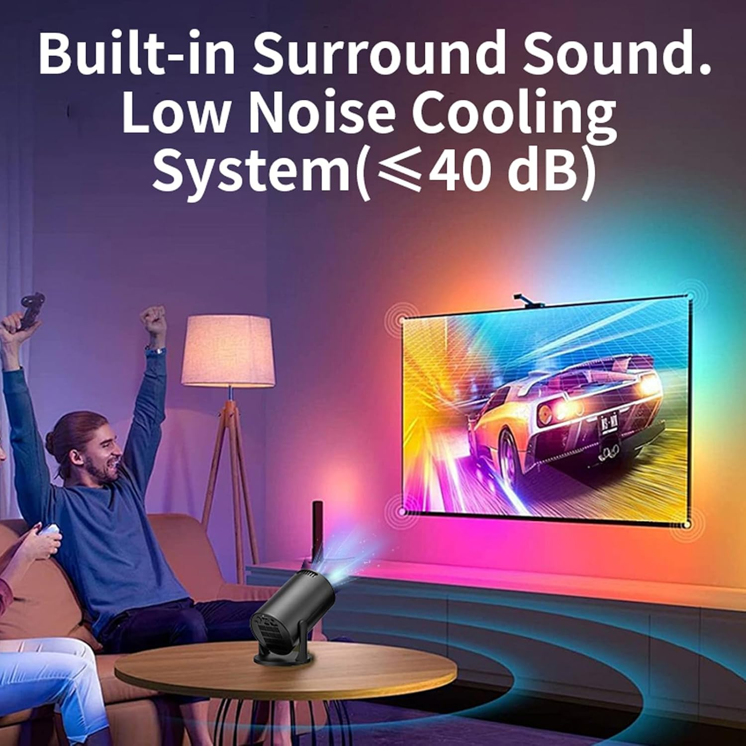 Mini Projector with Wifi Bluetooth, 1080P Support Portable Projector, 270&deg; Rotatable, Auto Horizontal Correction, Movie Projector for TV Stick, HDMI, USB, Laptop, PC, Smartphone image number 4