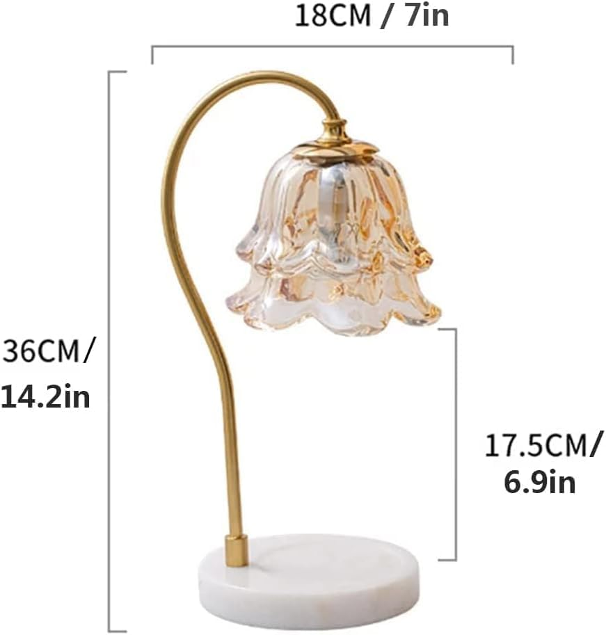 Candle Warmer Lamp, Flower Glass Candle Warmer Light, Dimmable Table Lamp, Vintage Candle Lamp with Marble Base, for Women, Mom, Female Friend, Romantic Vintage Style Gifts (Amber) - Amber image number 2