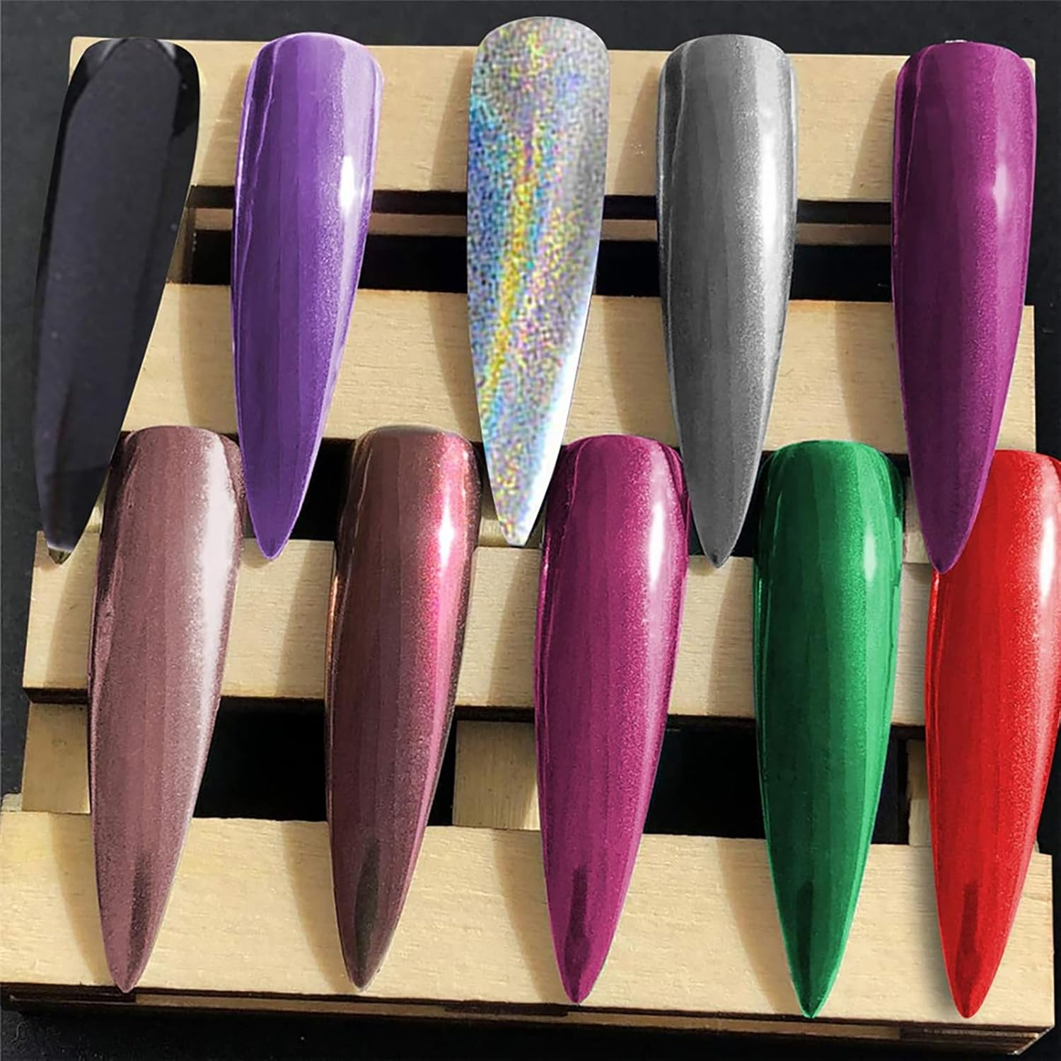 Welhammsae 16 Colors Chrome Nail Powder, Metallic Mirror Effect，Holographic Aurora Pigment, Rainbow Neon Pearl Nail Glitter for Gel Polish Art Decoration Accessories image number 3