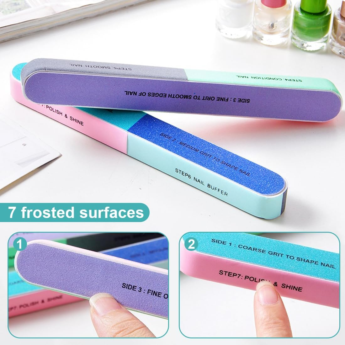 SGERUFZ Pack of 8 Multifunctional Multidimensional Nail Polishing File and Buffer for Natural Nails and Nail Salons (Coloured) image number 5