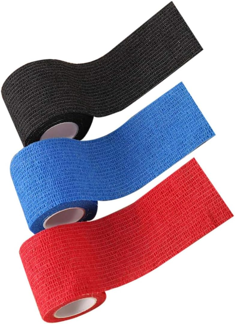 KOMBIUDA 3Pcs Non-Woven Self-Adhesive Elastic Wrap for Pets Compression Tape First Aid 5Cm X 4.5M Black Blue Red image number 5