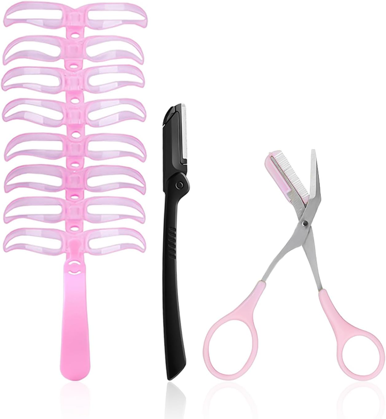 1 Eyebrow Throttle Device, 1 Eyebrow Trimmer Knife and 1 Eyebrow Trimmer Scissors, Eyebrow Stencil Set, Eyebrow Shape Design Tool, Suitable for Beauty and Care (Pink, Black) image number 3