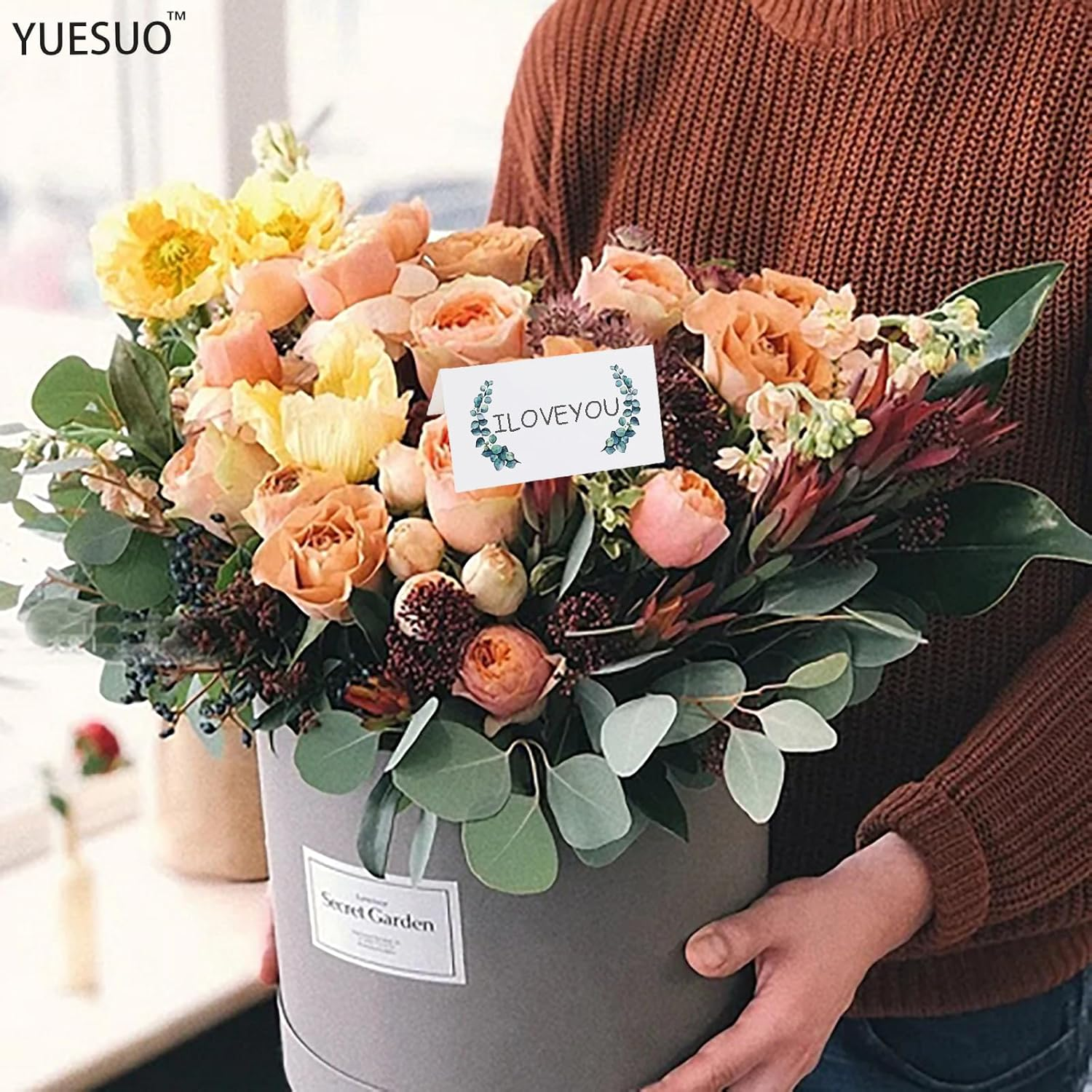 YUESUO 100PCS Green Leaves Watercolor Place Cards Folded Tented Blank Table Cards Name Card for Weddings,Parties, Business Events Decorations 2" X 3.5" (Green) image number 5