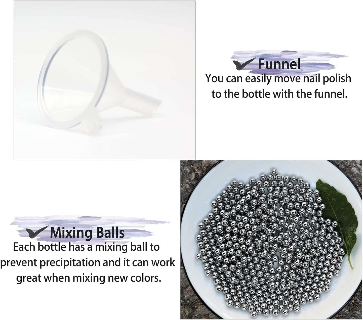 Agidea Empty Nail Polish Bottles with round Paddle Brush 5ML, 6PCS Small Empty Glass Refillable Nail Polish Containers with Mixing Balls & Funnels (White) - White image number 3