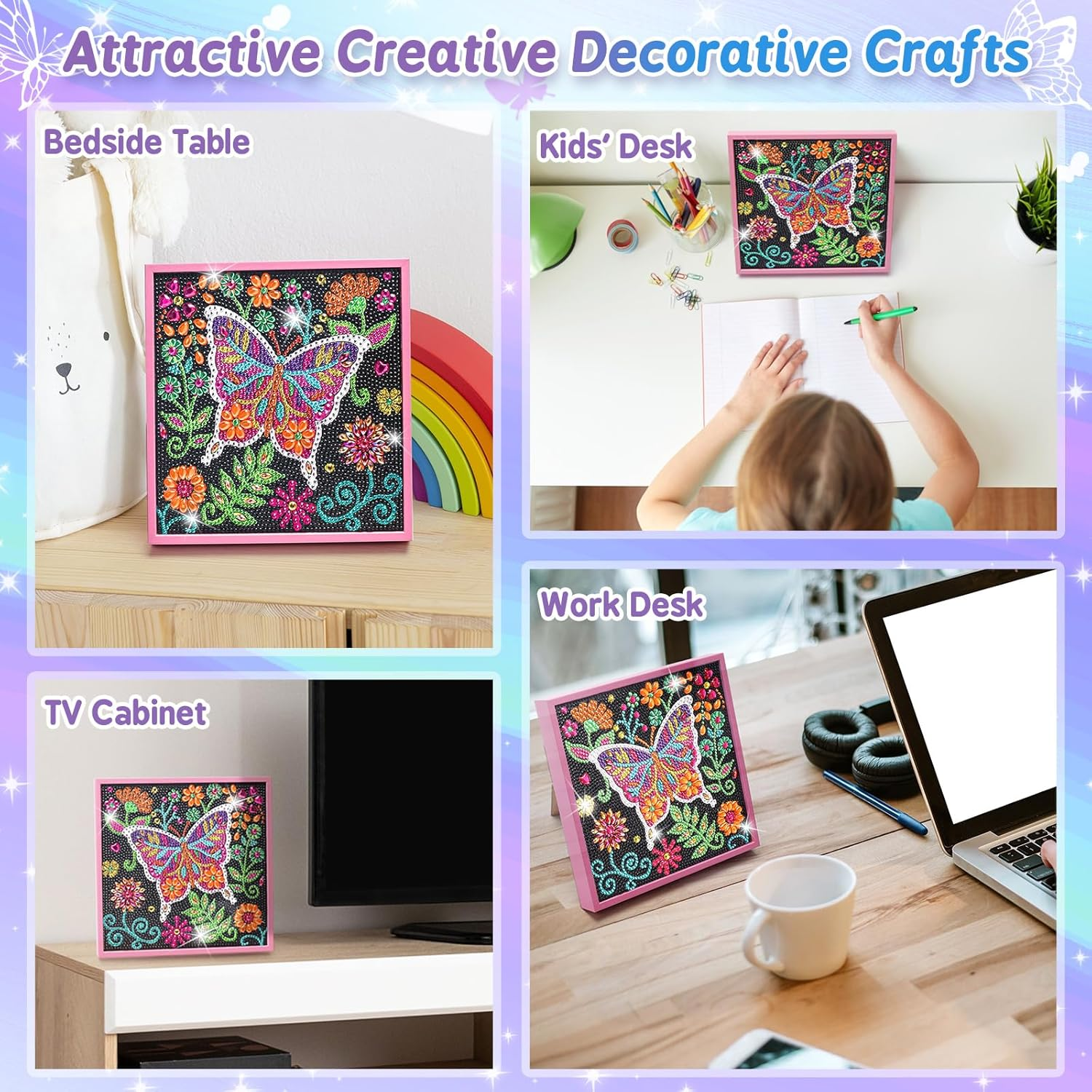 Diamond Art Kits for Kids - Crafts for Girls 8-12 - Diamond Art Painting with Wooden Frame - Arts and Crafts for Kids Ages 4-6 8-10 - GEM Art Supplies Dots for Adult Beginners Home Wall Decor Gifts (Butterfly)