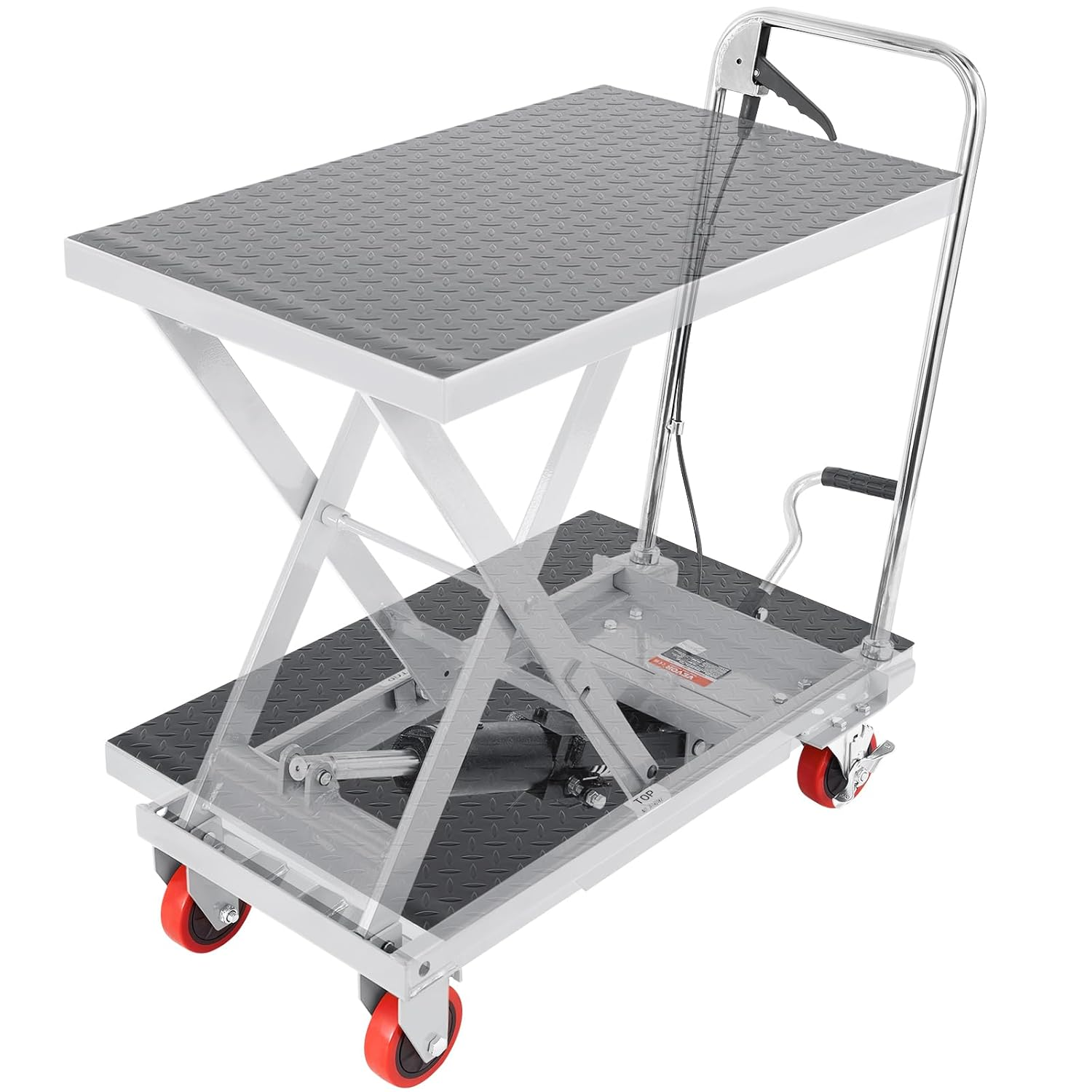 VEVOR Hydraulic Lift Table Cart, 500Lbs Capacity 28.5" Lifting Height, Manual Single Scissor Lift Table with 4 Wheels and Non-Slip Pad, Hydraulic Scissor Cart for Material Handling, Red