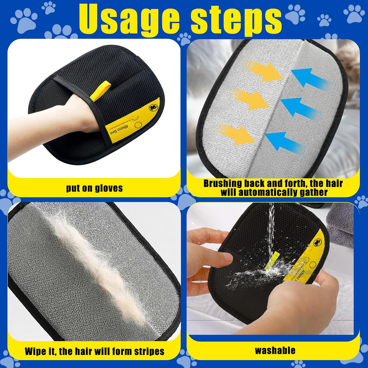 Fur Magnetic Glove, Pet Hair Remover Glove for Dogs and Cats, Double-Sided Hair Removal Glove with Anti-Static Function, Reusable for Sofas and Clothes, Includes Comb image number 4