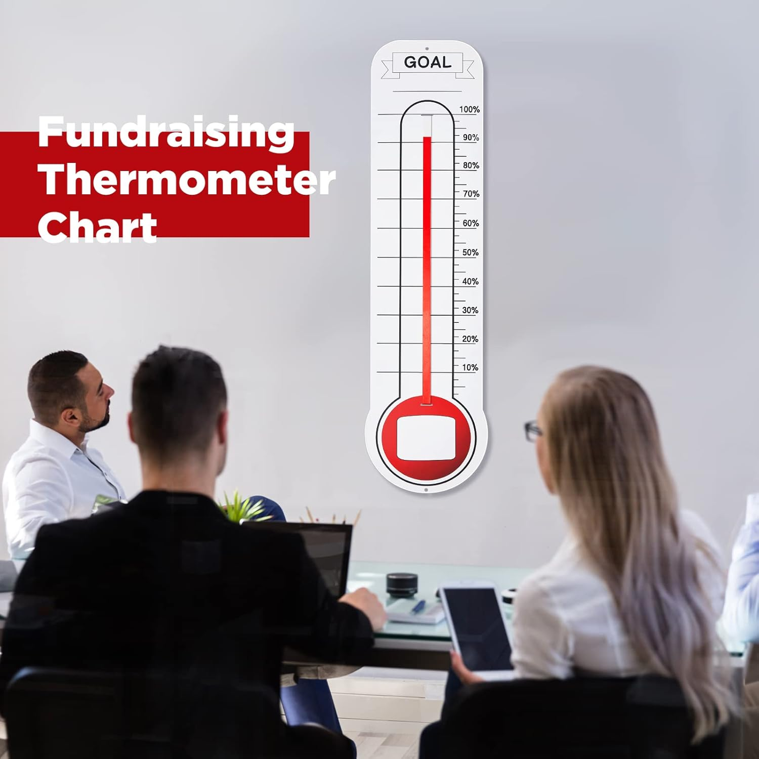 5 Pcs Goal Chart Fundraising Thermometer Goal Setter Board Goal Tracker Giant Goal Chart Goal Tracker Dry Erase Goal Setting Wall Mounted Thermometer with Pull through Ribbon, 46 X 12 Inches image number 1