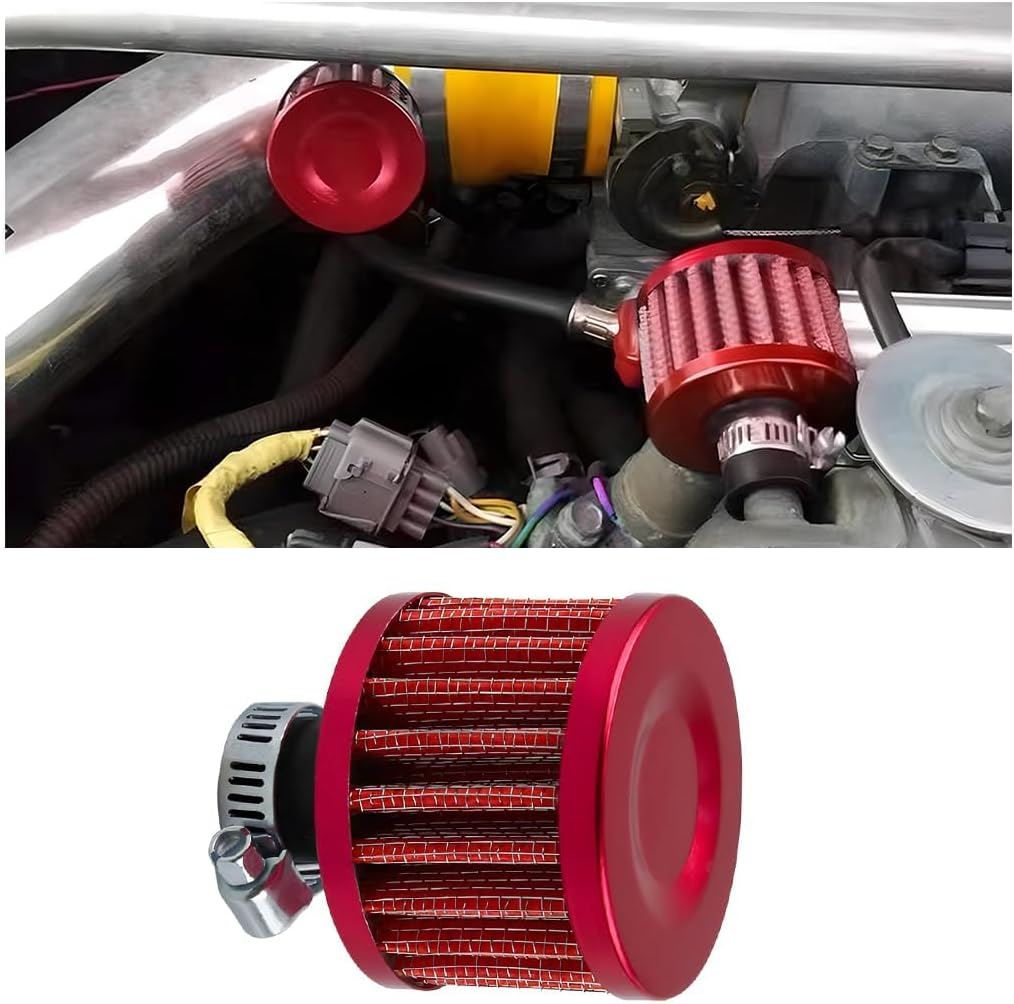 Air Intake Filter Breather, 0.47 Inch Universal Cold Air Filter, 12Mm Car Turbo Vent Air Intake Filter Cleaner, Crankcase Breather Compatible with Car and Motorcycle Engine Parts (Black)