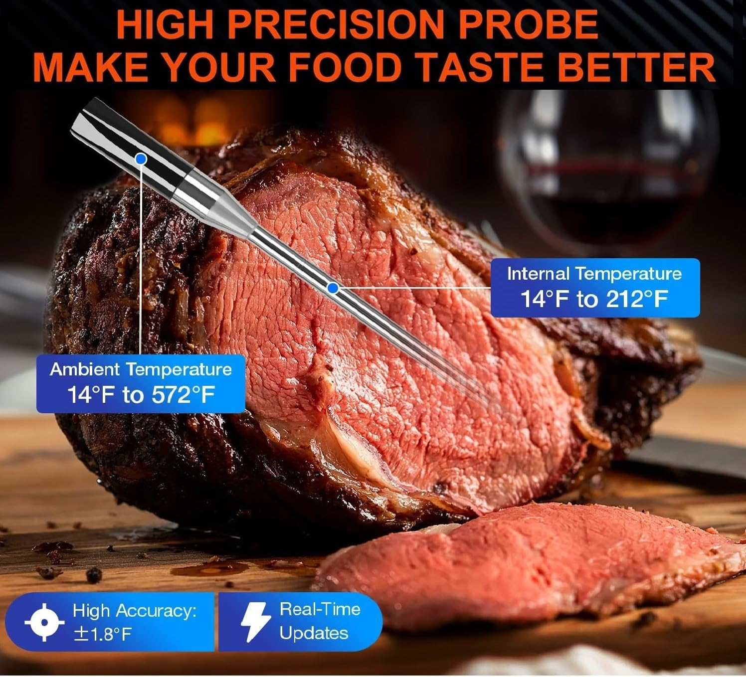 The Original True Wireless Smart Meat Thermometer, 500FT Range Wifi & Bluetooth Digital Connectivity, Meater, Quick Easy APP Control, Dual Sensors, Kitchen Oven Grill BBQ Smoker Rotisserie Air Fryer image number 5