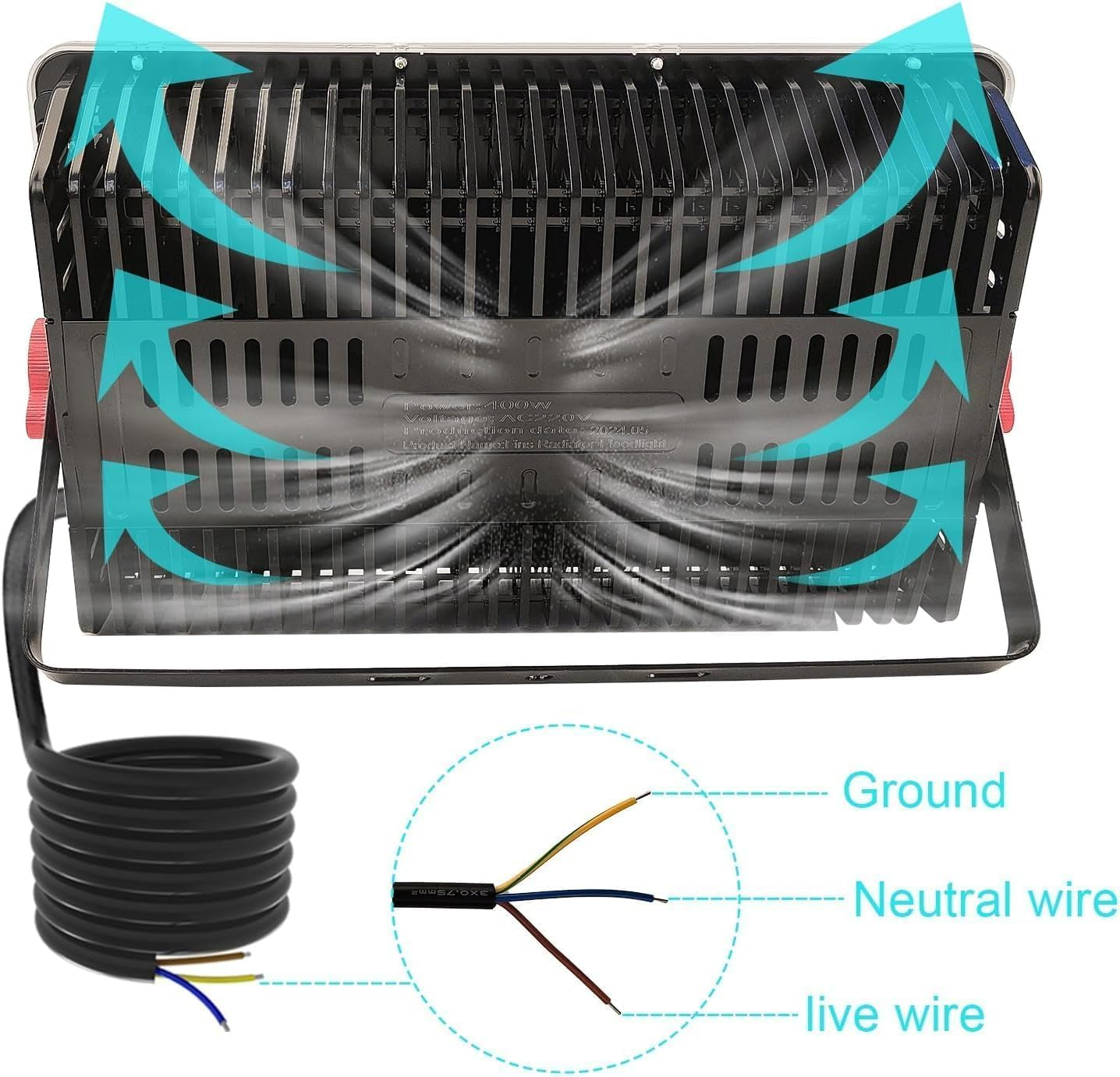 400W LED Outdoor Flood Light, Exterior Flood Lights, IP66 Waterproof Plug in Flood Light, Outdoor Lights for Yard, Garden, Playground,Lawn, Garages, Basketball Court, Stadium(Wiring Type, No Plug) image number 5