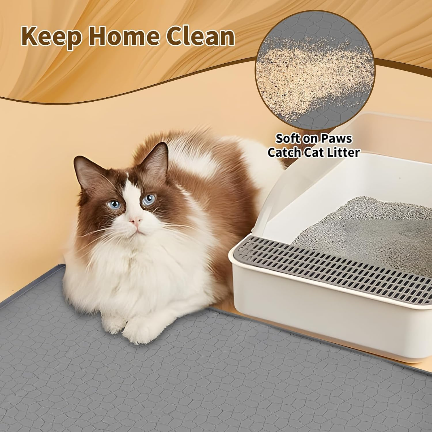 34X22Inches Cat Litter Mat, Heavy-Duty Waterproof Litter Trapping Mat, Non-Slip Scatter Control Trapping Mat for Litter Box, Easy to Clean (Gray) ﻿ image number 5