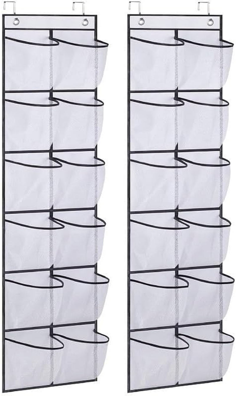 Over the Door Shoe Organizer 12 Large Pockets Shoe Storage Rack Holder Mesh Hanging Organiser for Narrow Closet Door with Tidy, 2 Pack (White, One Size) image number 2