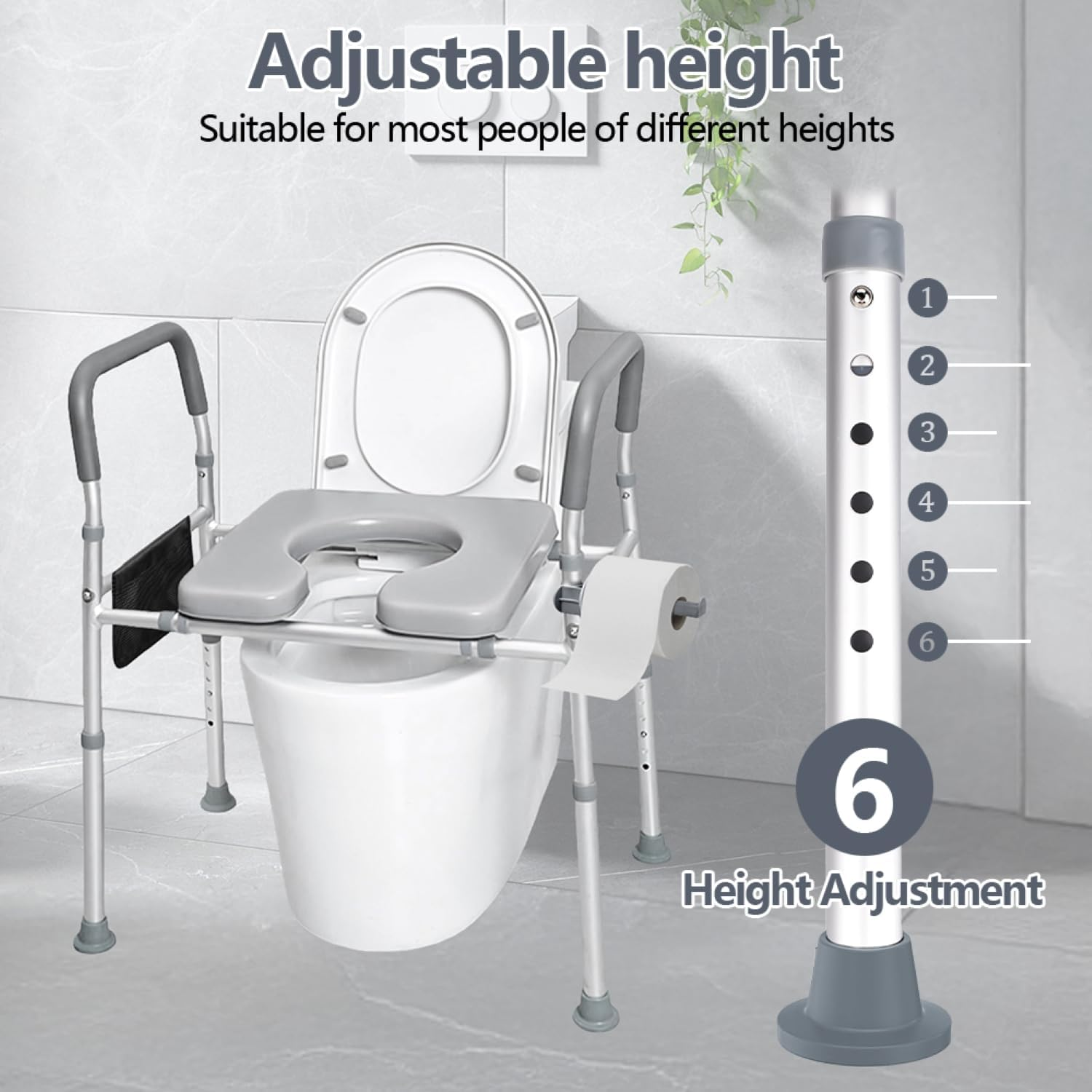 Toilet Seat Riser for Seniors with Adjustable,With Toilet Seat Handles and Storage Pouch Bedpan,Handicap Elevated Toilet Seat for Elderly and Most Toilet ﻿ image number 5