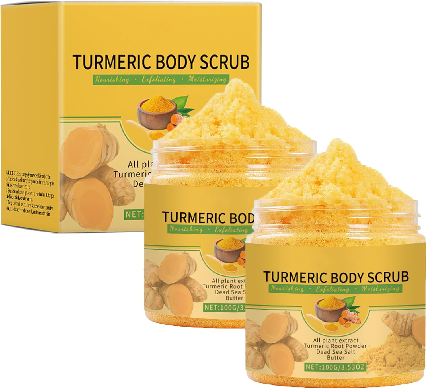 2PCS Turmeric Body Scrub - Natural Exfoliating & Moisturizing Scrub for Smooth & Glowing Skin - Deep Cleansing Body,Hand & Foot Scrub,Nourishes All Skin Types,100G image number 6