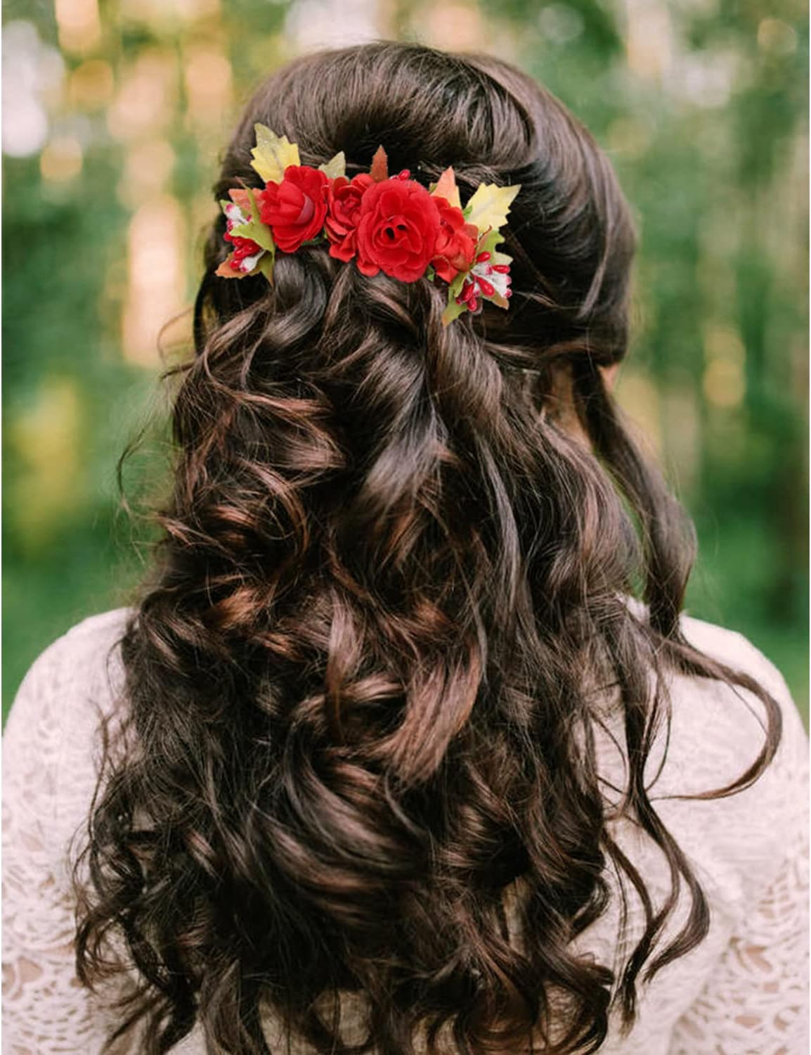 Cinaci 4 Pack Artificial Flower Plastic Hair Side Combs Slides Clips Rose Floral Wedding Bridal Headpieces Hairpins Barrettes Bun Chignon Hair Accessories for Women Flower Girls Brides Bridesmaids image number 6