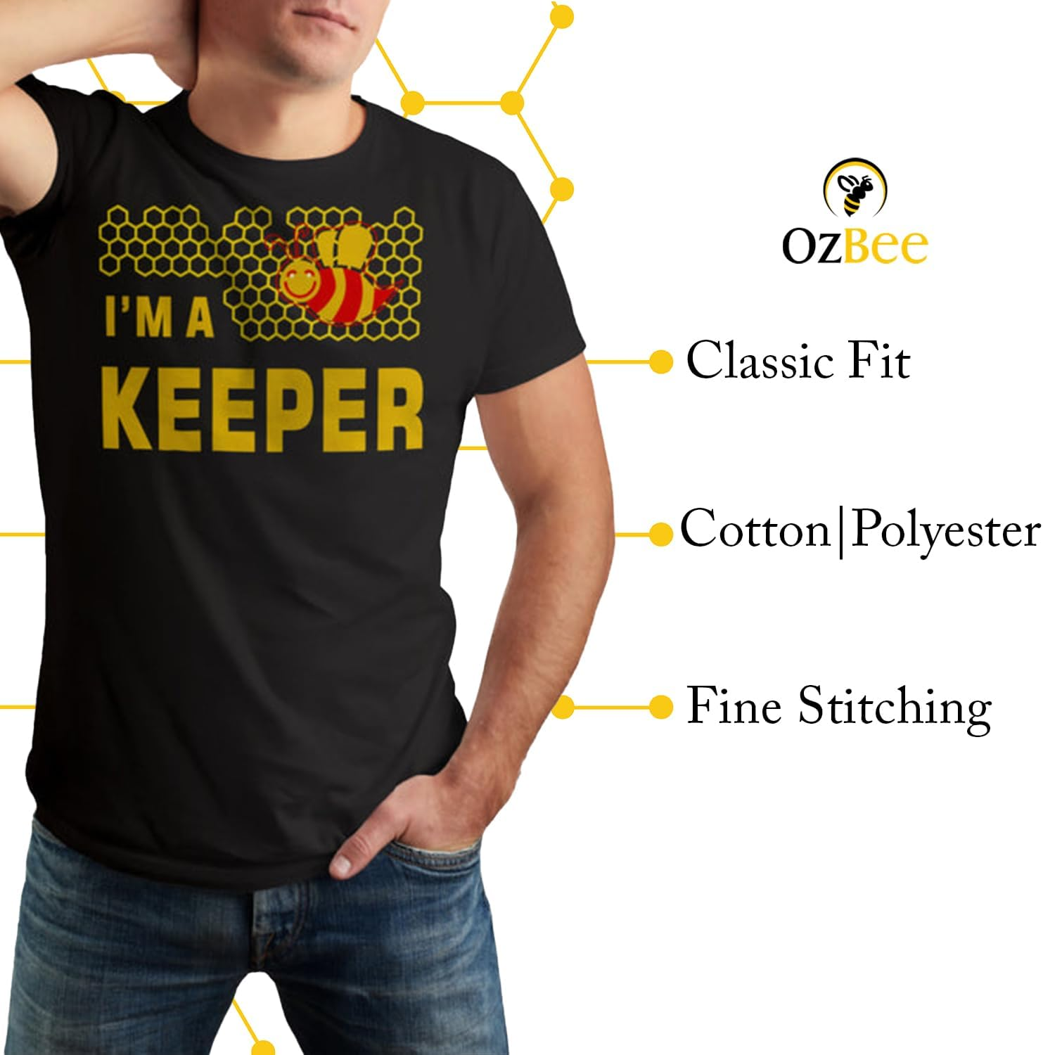 OZBEE &lsquo;I'M a Beekeeper&rsquo; Apparel &ndash; Unisex Short Sleeve Beekeeping T-Shirt &ndash; Embrace Your Buzz with This Beekeeper'S Cool Tee image number 3