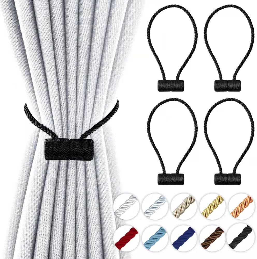 18 Inch Strong Magnetic Curtain Tiebacks, Curtain Holdbacks Modern Upgrade Strong 2021 New Twisted Style Decorative Drapery Rope ​Tie Backs(4 Pack Silver Grey)