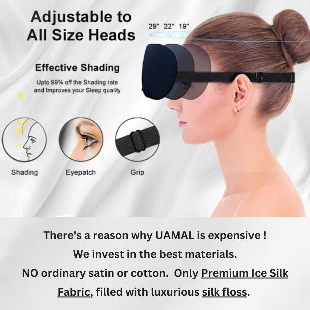 Silk Eye Mask, Eye Mask for Sleeping, Blindfold, Super Soft Sleep Masks for Women & Men with Adjustable Straps, Sleeping Mask, Blackout Sleep Mask &ndash; Black - Black Silk image number 3