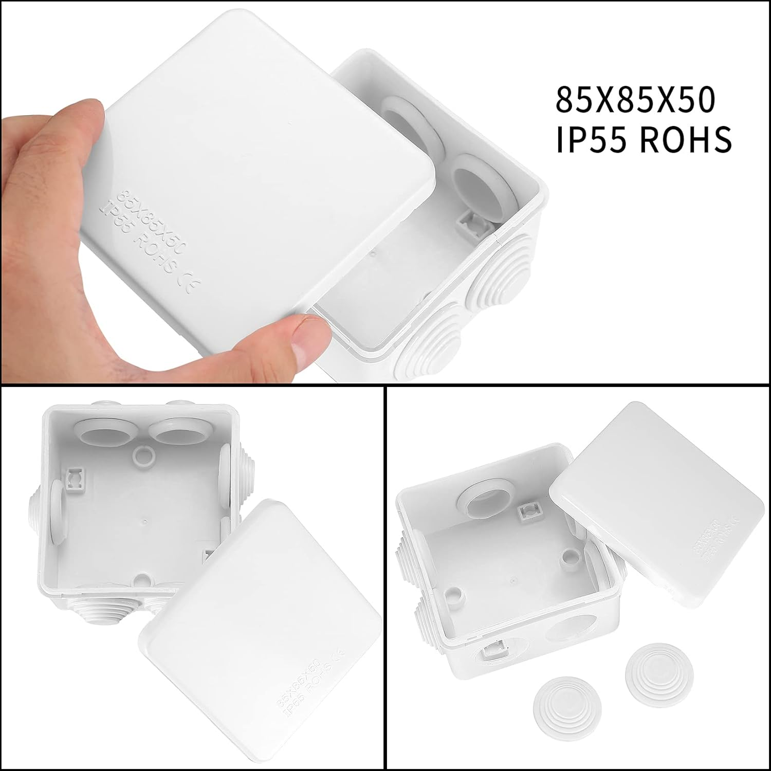 4 Pcs Junction Boxes IP65/IP55 Waterproof, White ABS Plastic Dustproof Electrical Project Enclosure Boxes, Universal Outdoor Electrical Boxes Cable Connectors for Electronics Cables, 2 Sizes image number 3