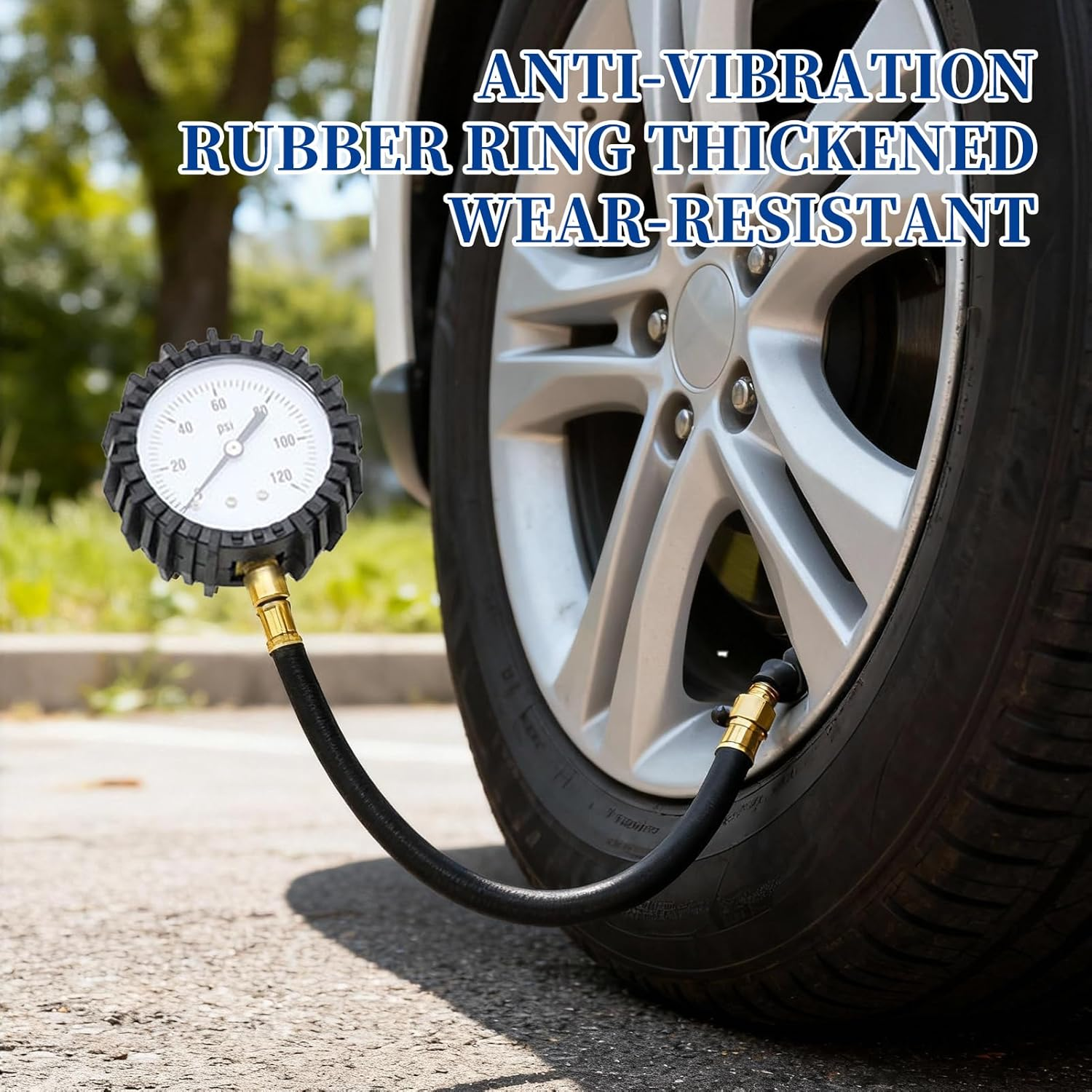 Heavy Duty Tire Pressure Gauge - 60 PSI, Certified ANSI B40.1, Accurate Measurement with 2" Glow Dial, Durable Rubber Hose, Solid Brass Construction for Cars, Trucks, and Motorcycles image number 3