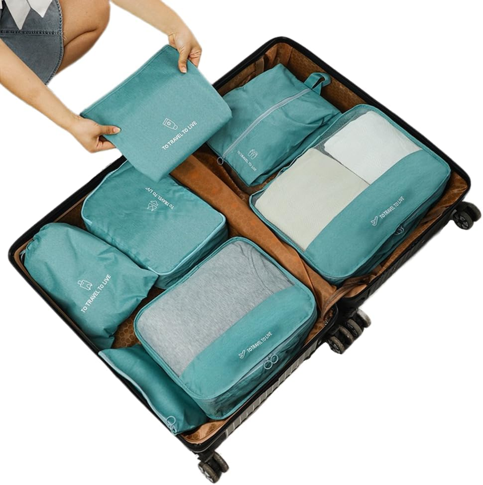 OEIPSMK 7 Set Packing Cubes for Suitcases, Lightweight Travel Bags Organizers for Carry On, Luggage Packing Organizer Bags for Travel Essentials Travel Accessories (Beige), Navy