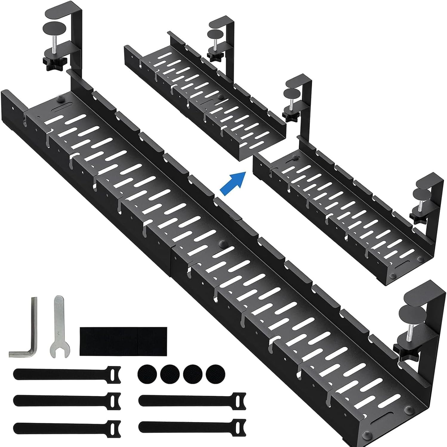 No Drilling Extendable under Desk Cable Management,Metal Cable Management Tray under Desk with Retractable Clamp for Wire Management, Sturdy Metal Tray Basket for Home Office(Color:Black) image number 5