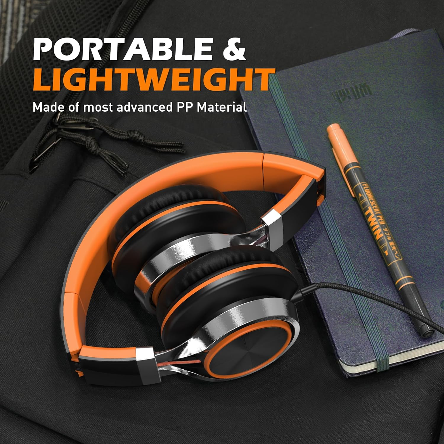 AILIHEN C8 Folding Headphones with Microphone and Volume Control for Cellphones Tablets Android Smartphones Laptop Computer Mp3/4 (Black/Orange) image number 6