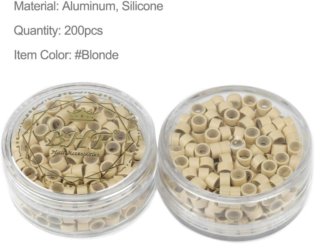 200Pcs Beads Silicone Aluminium Micro Nano Rings 3Mm Lined for I Tip/Nano Hair Extensions Tool Beads (Blonde Color) image number 6
