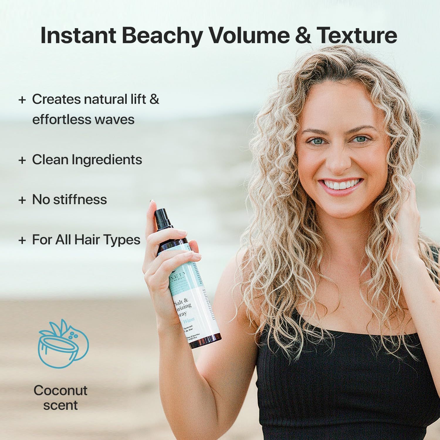 Beauty by Earth Sea Salt Spray for Textured Beach Waves & Volume - USA Made with Organic Ingredients, Texturing and Volumizing Spray for Fine Hair for Men & Women image number 4