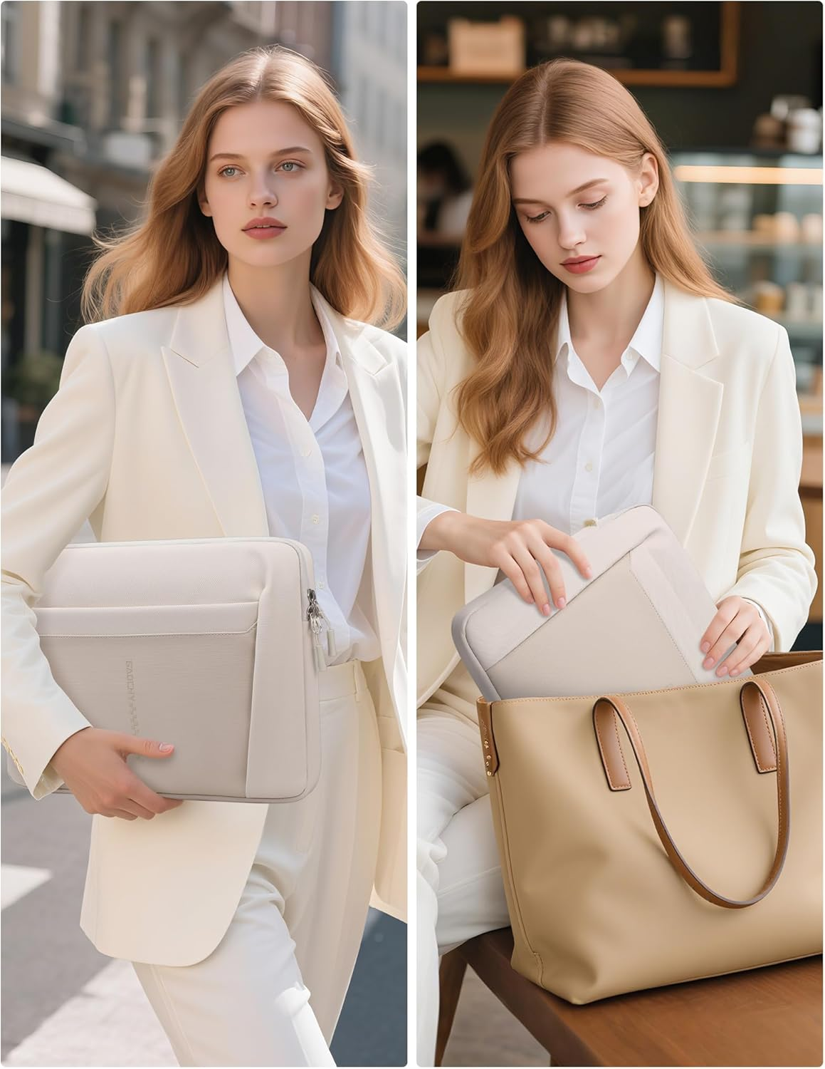 13.3-14 Inch Laptop Sleeve Bag Water-Resistant Laptop Case for Macbook Pro 14 2024-2021, Macbook Air 13 M4 2025, Swift Go 14, 14 Inch ASUS Zenbook, Dell 14, Inspiron 14, Envy 13, Pearl White image number 4