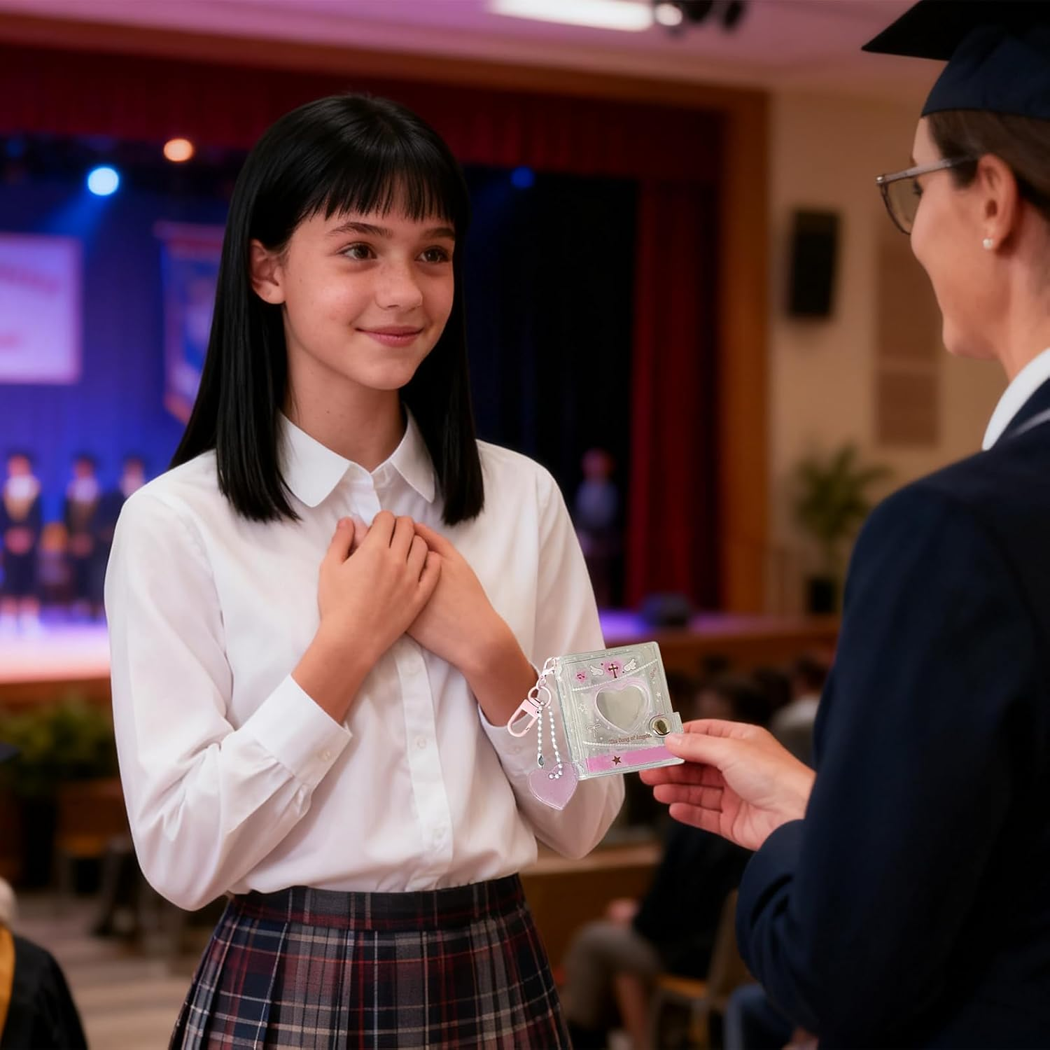 Keychain Picture Holder - Small Double-Sided 12-Pockets Keyring | 2 Inch Pocket Photo Album Keychain,For Wedding Birthday School Travel Office Luggage Backpack Wallet Handbag Kids Adults - White image number 2