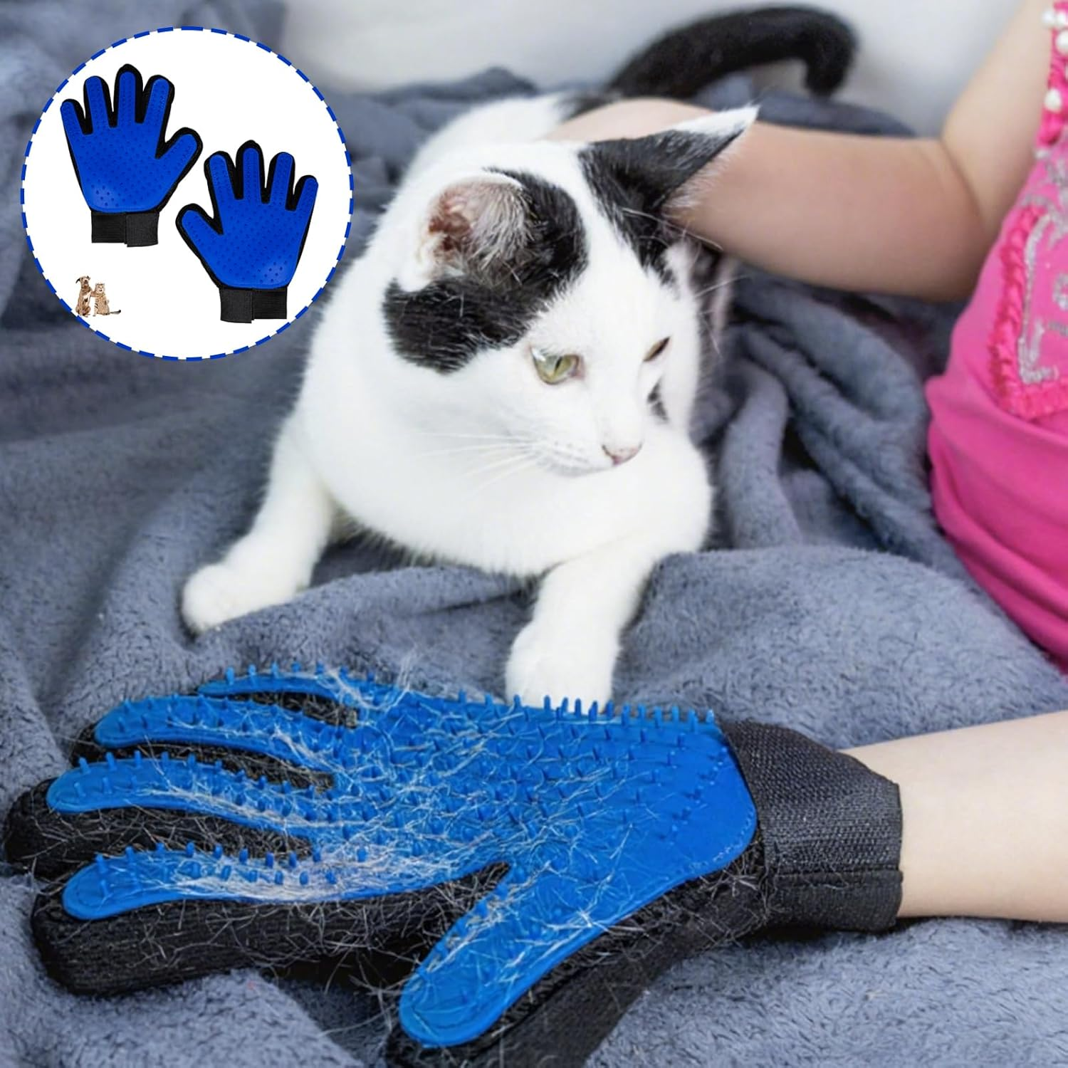 2 Pcs Large Cat Hair Remover Glove for Cats Dogs, Pet Hair Remover Gloves for Cat Grooming Dog Deshedding Home Cleaning, Cats Grooming Bush for Pets Owner or Multi-Pet Household (Blue) image number 2
