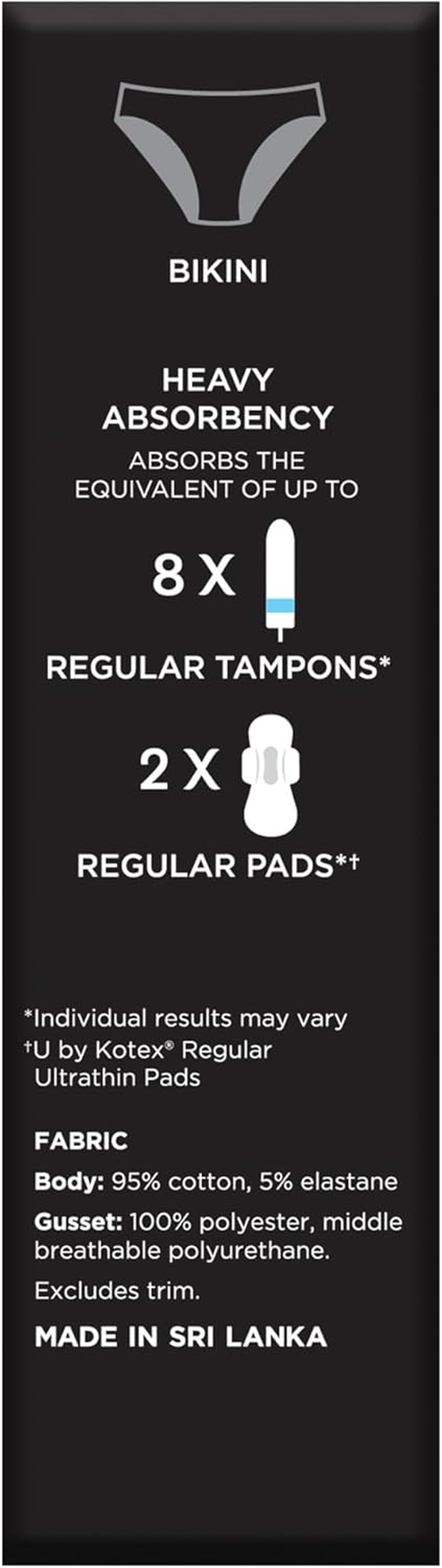 U by Kotex Thinx Period Undies Black Bikini Size 14-16 Heavy image number 5