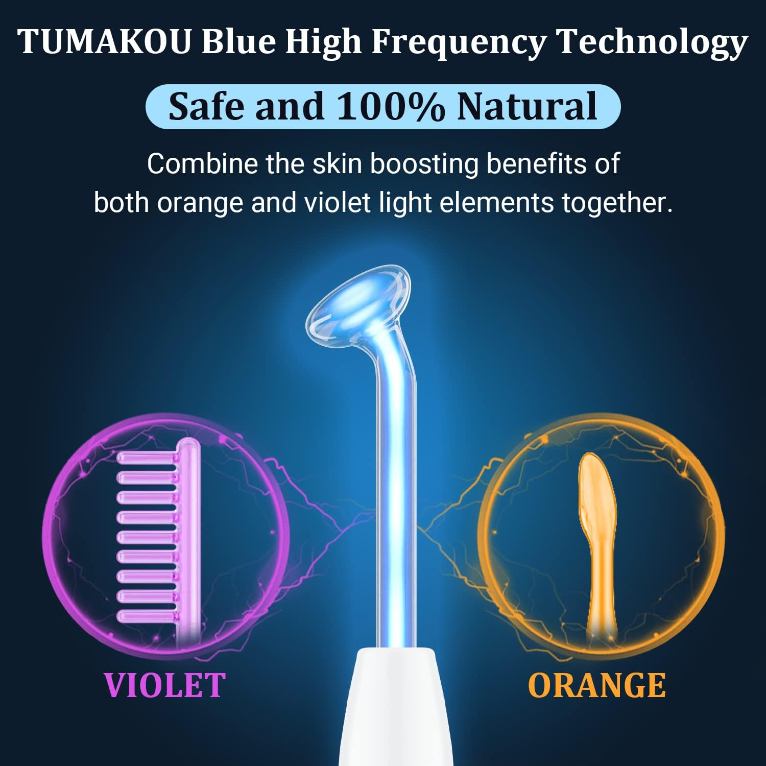 High Frequency Facial Wand - TUMAKOU Portable Handheld Blue High Frequency Facial Machine - 4 Different Blue Glass Tubes for Skin image number 2