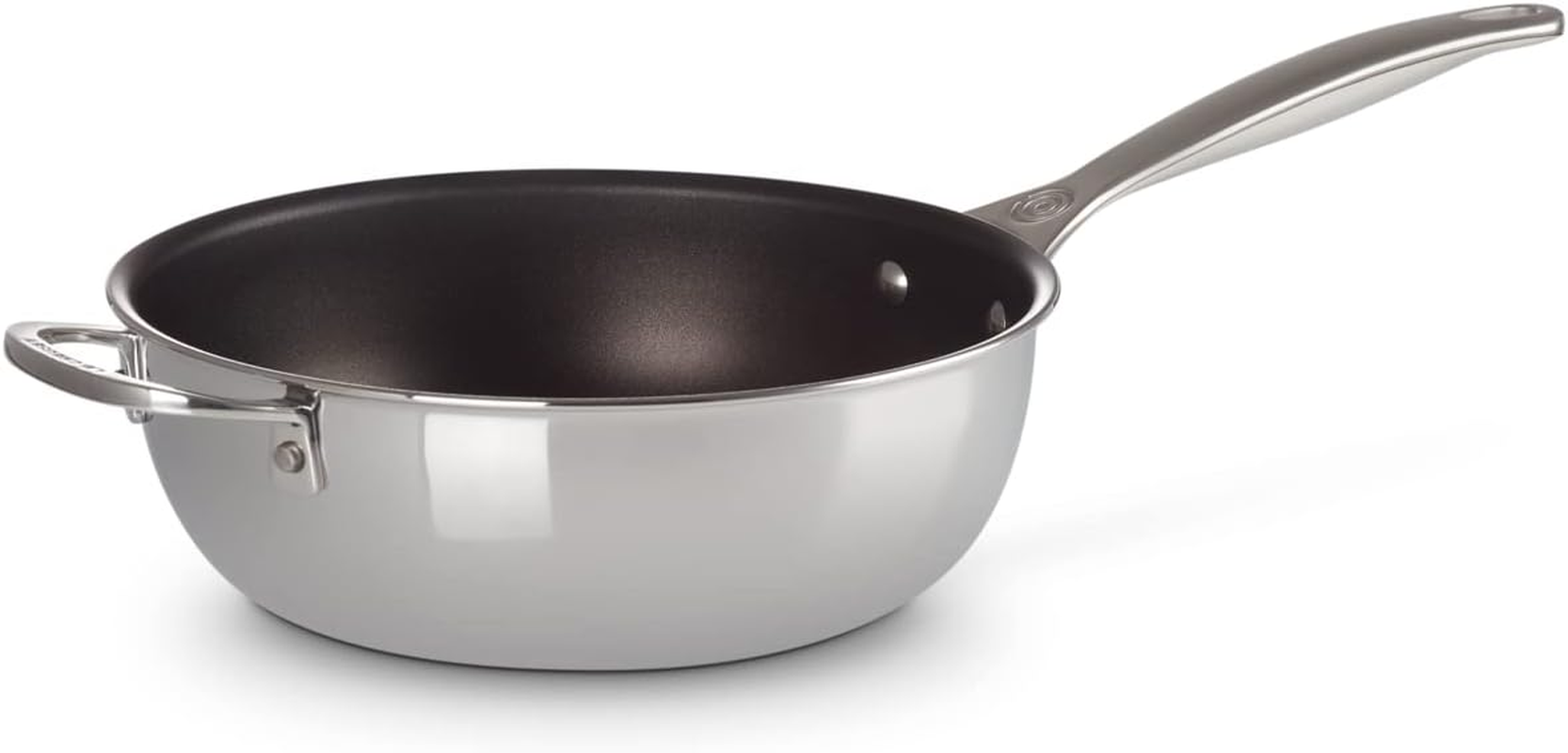 Le Creuset Signature European 3 Ply Stainless Steel 24Cm Chef Pan with Nonstick Coating Includes Lid