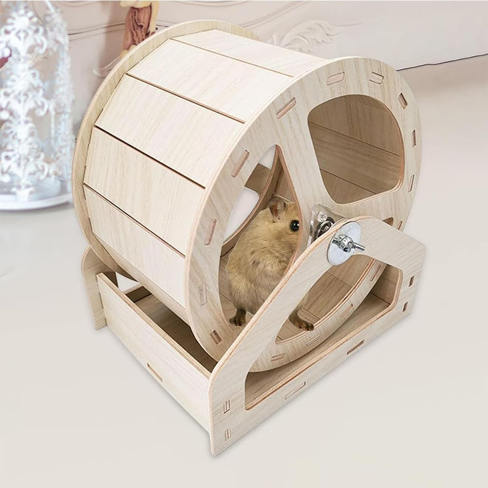 Wooden Hamster Wheel, Small Pet Exercise Wheel for Hamsters, Gerbils and Mice, Silent Small Animal Running Wheel Toy and Cage Accessory image number 6