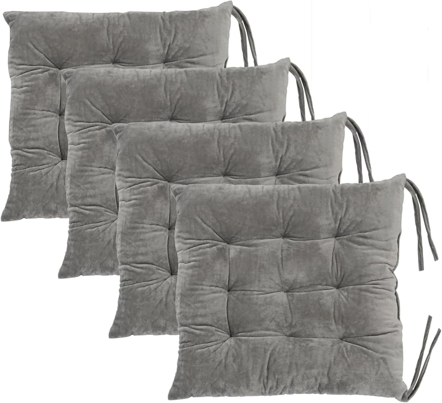 4 Pack Square Seat Cushion Chair Pads for Kitchen Dining Chairs, Soft Comfort Velvet Chair Mat Pillow Cushions with Ties for Office Desk Living Room Tatami 15.5" (Brown)