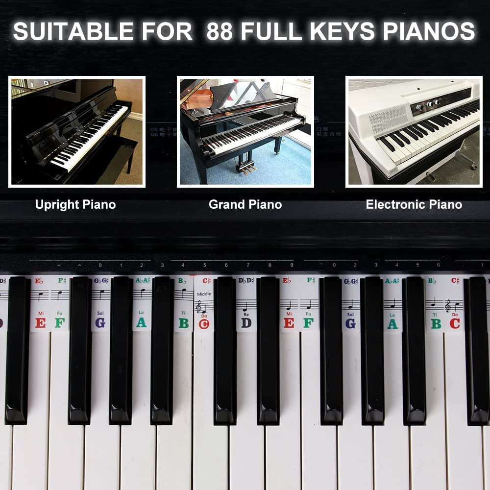 ZANZER Colorful Piano Keyboard No Need Stickers Note Guide,88-Key Silicone Guide Piano Key Music Letter Label for Full Size for Kids and Beginners, Reusable and Comes with Box (A)