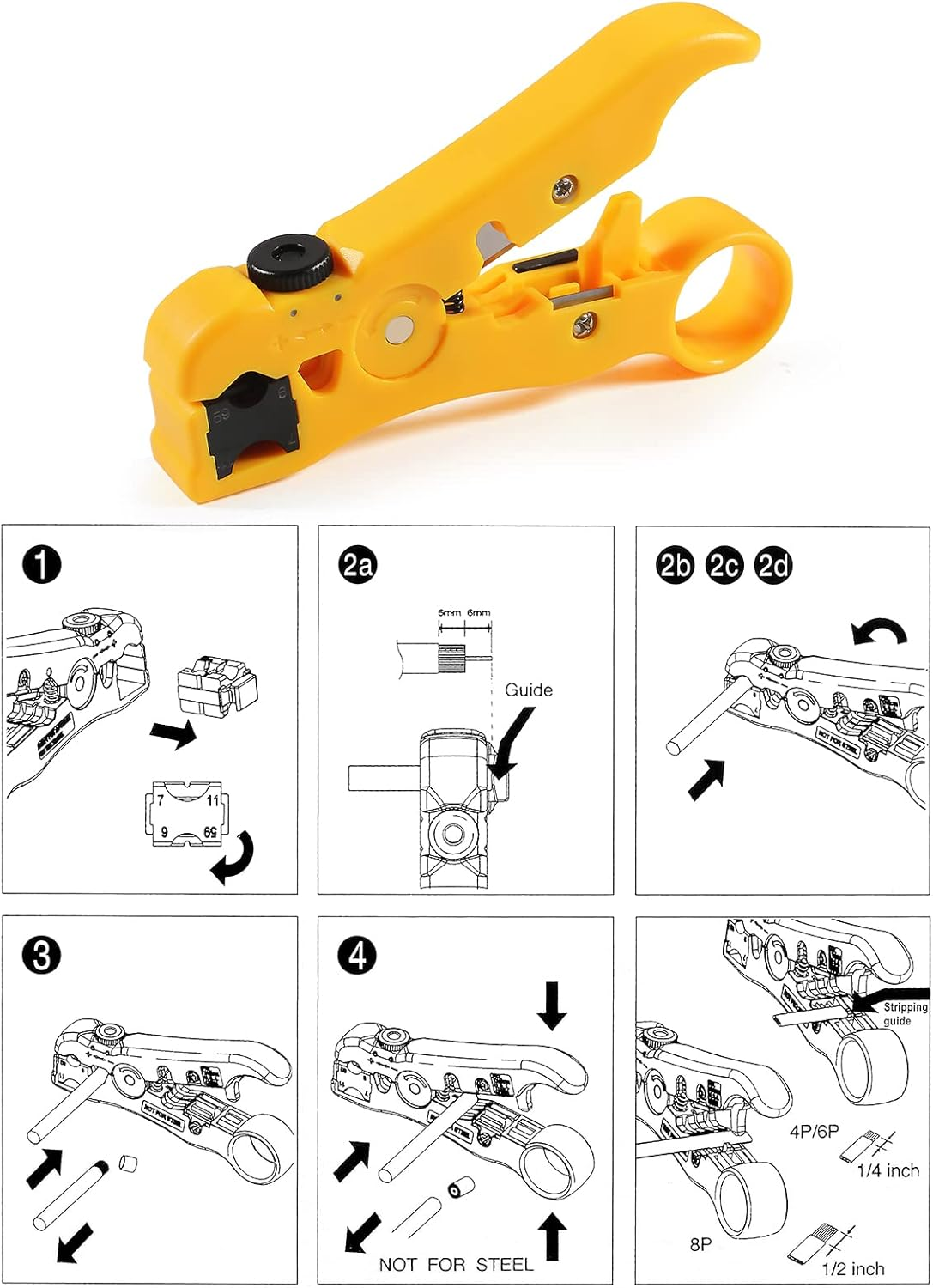 DIANN Coaxial Compression Tool Coax Cable Crimper Kit with 10Pcs F Male and 10Pcs Female to Female RG6 Connectors for RG7/11 and RG59/6/6Q image number 2