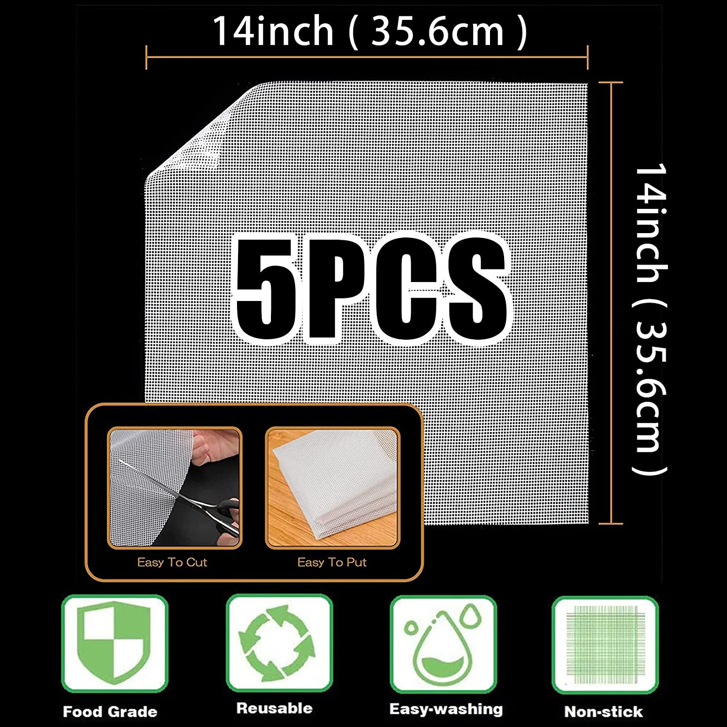 Silicone Dehydrator Sheets 5 Pieces for Food Dehydrator 14X14 Inch Non-Stick Fruit Dehydrator Mats Reusable Steamer Mesh Mats