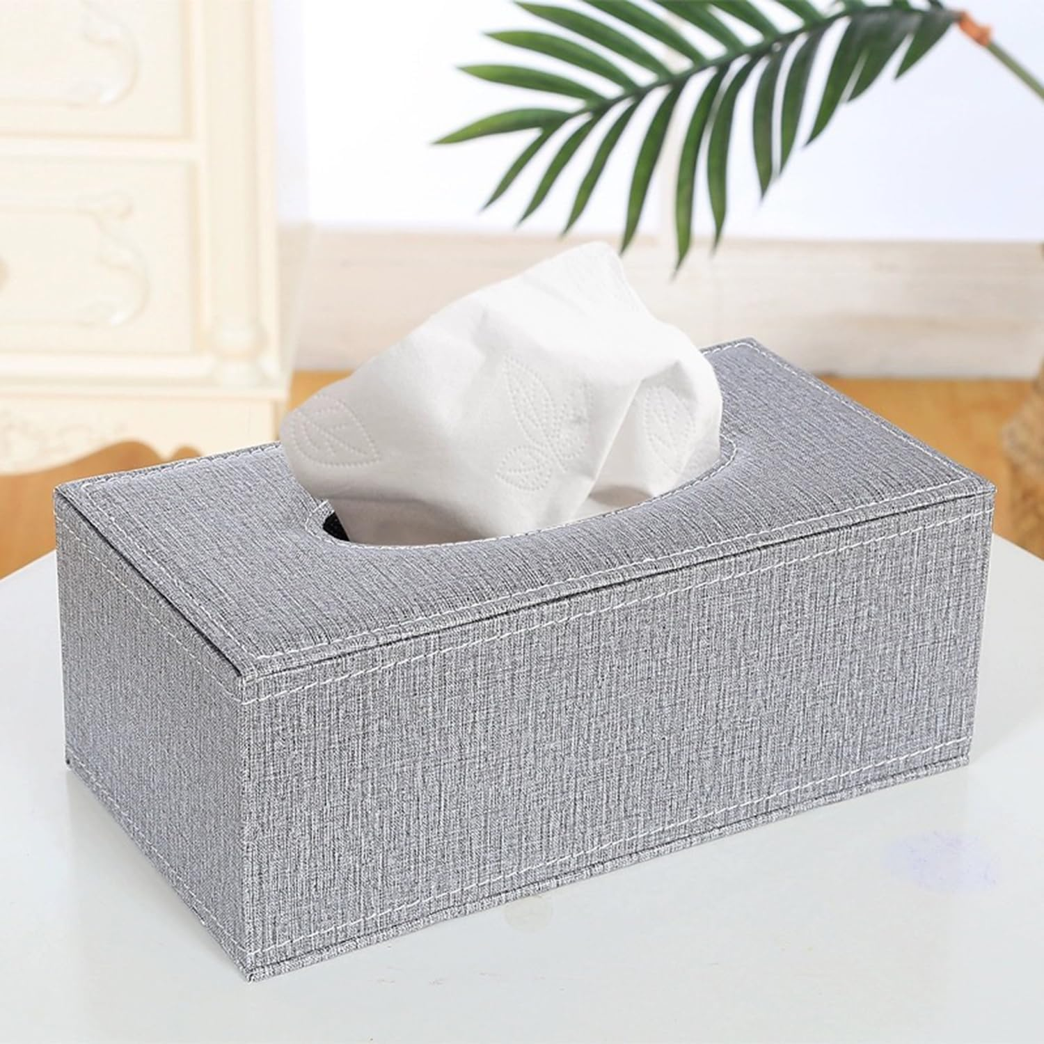PU Leather Tissue Box Holder, Rectangular Napkin Holder Pumping Paper Case Dispenser, for Home/Office/Car Decoration (Grey) image number 1