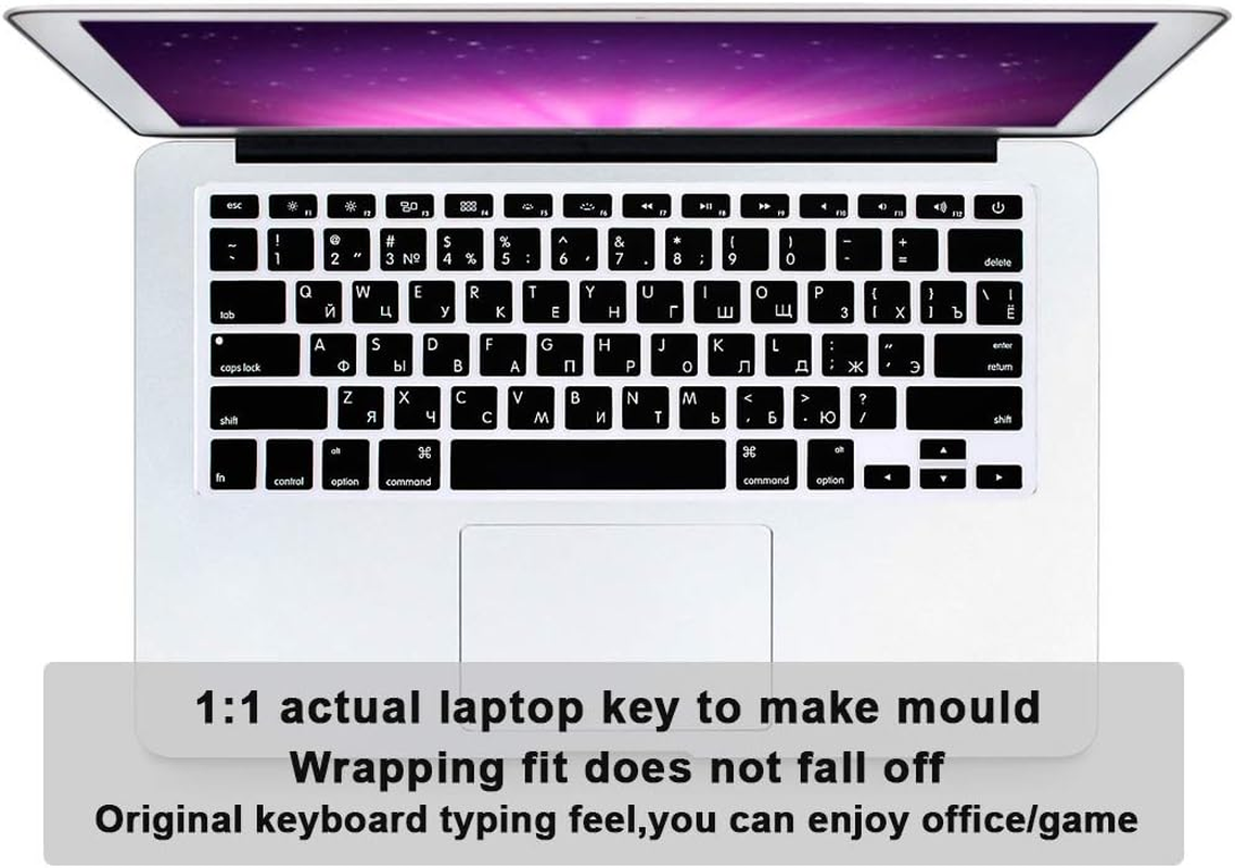 MMDW Russian Language Silicone Keyboard Cover Skin for Macbook Pro 13" 15" 17" (2015 or Older Version),For Macbook Air 13" A1369/A1466,USA Layout Protective Skin,Black - Taiwanese image number 7