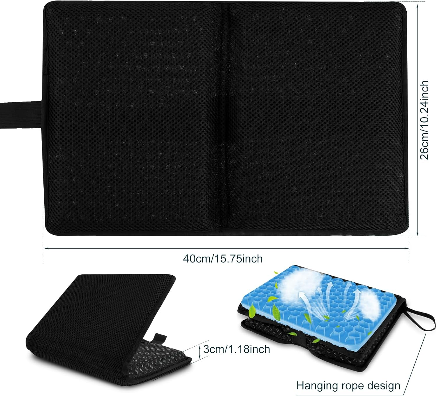 Foldable Gel Seat Cushion for Long Sitting Light Portable Seat Cushion Gel with Breathable Honeycomb Design Thick Gelseat Cushions Portable for Office Chair Car Stadium Airplane Travel (1Pc) image number 1