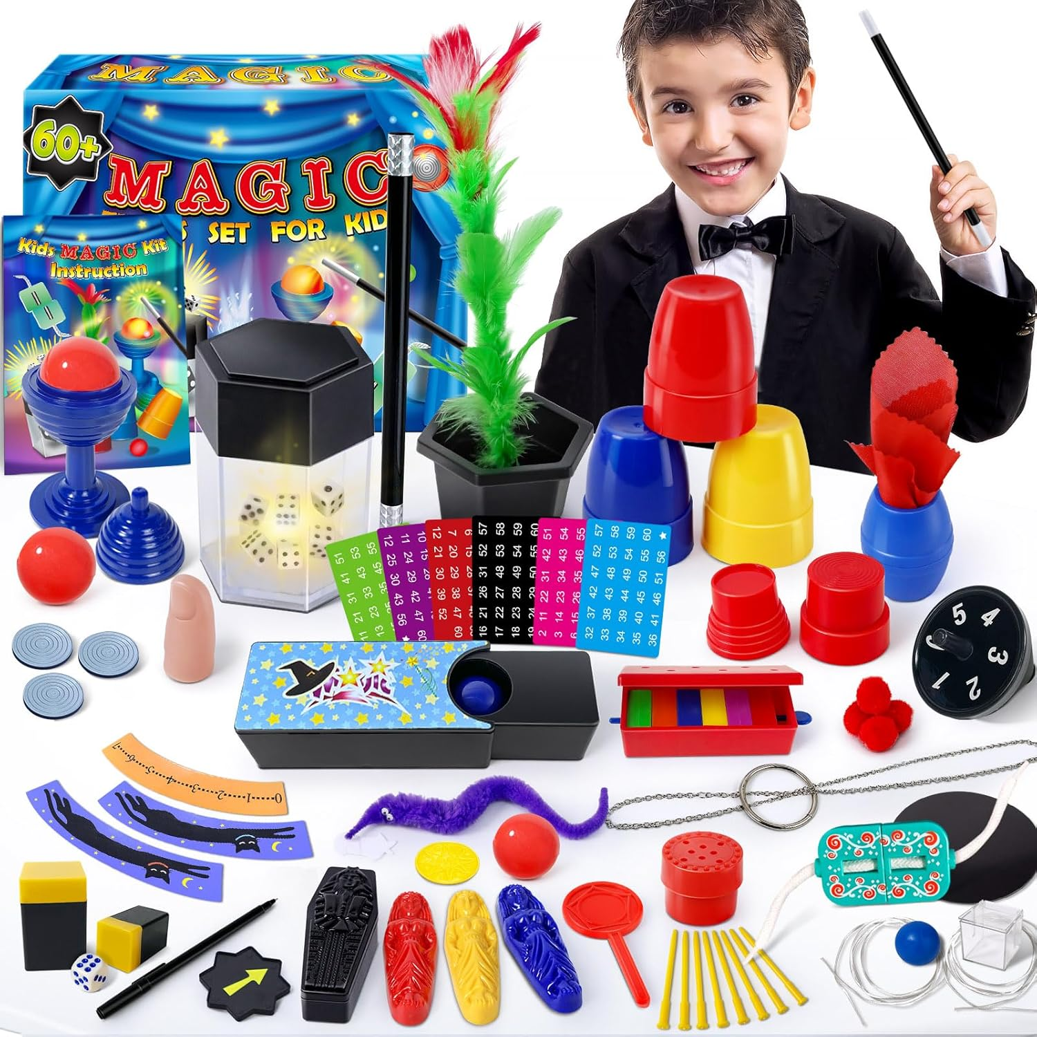 PATIFEED Magic Kit, 60 Magic Tricks for Kids Age 6-8, Magic Set with Instructions for Kids, Christmas Birthday Gift Toys for Kids Ages 6 7 8 9 10 11 12 Year Old image number 3