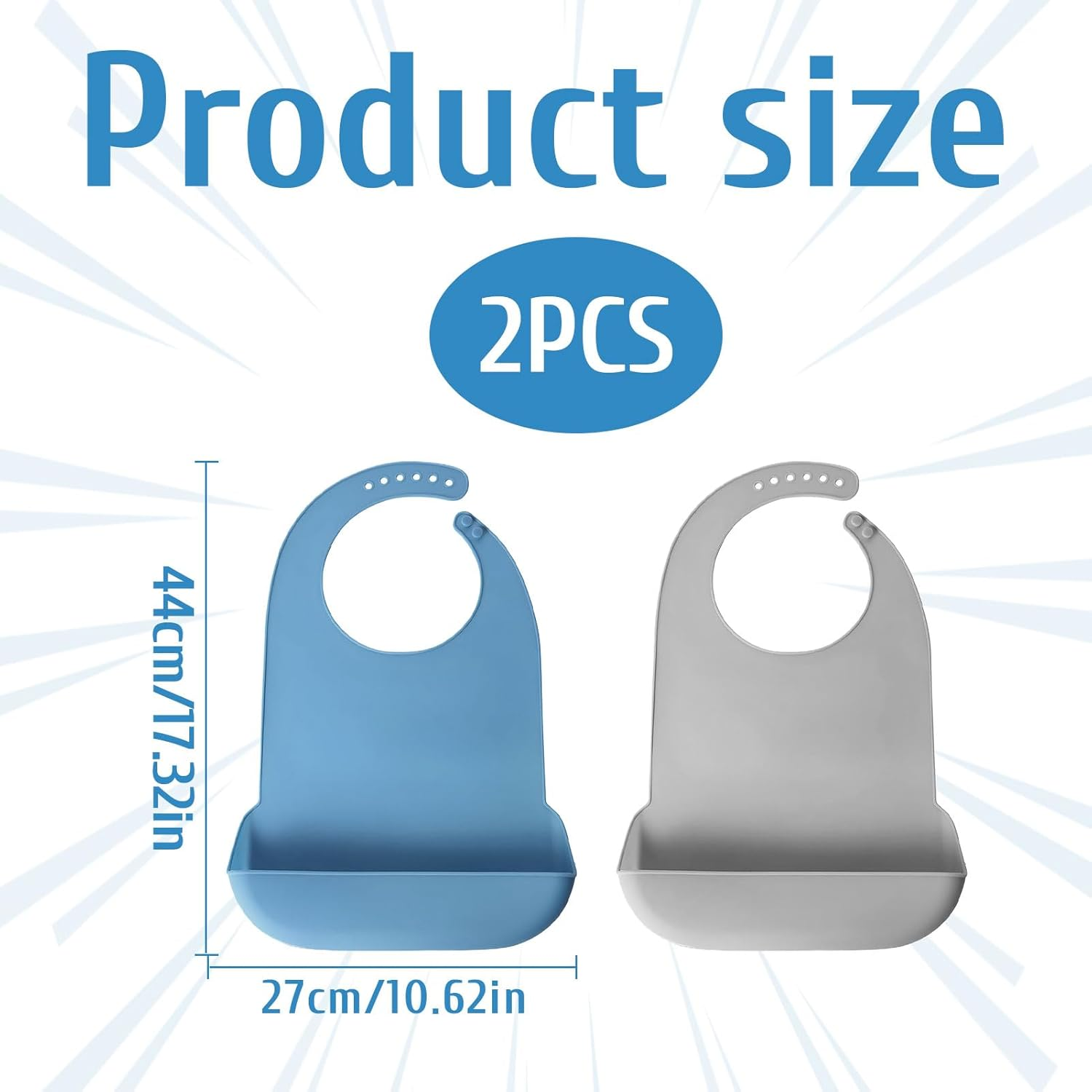 Silicone Bib, 2Pcs Adult Bib, Bibs, Silicone Adult Bibs with Crumb Catcher, Waterproof Clothing Protector, Reusable, Adjustable and Washable Bib, Suitable for Men, Women, Elderly(Blue/Grey) image number 4