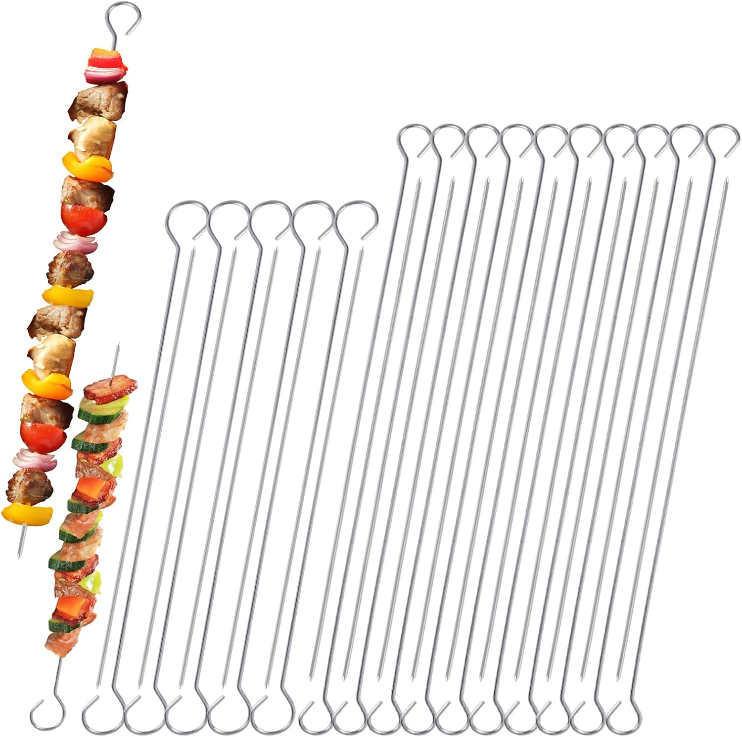 30 Pcs BBQ Metal Skewers Stainless Steel, Food-Grade 30Cm and 20Cm Reusable Kebab Skewers for Air Fryer Grilling, Oven, and BBQ image number 4