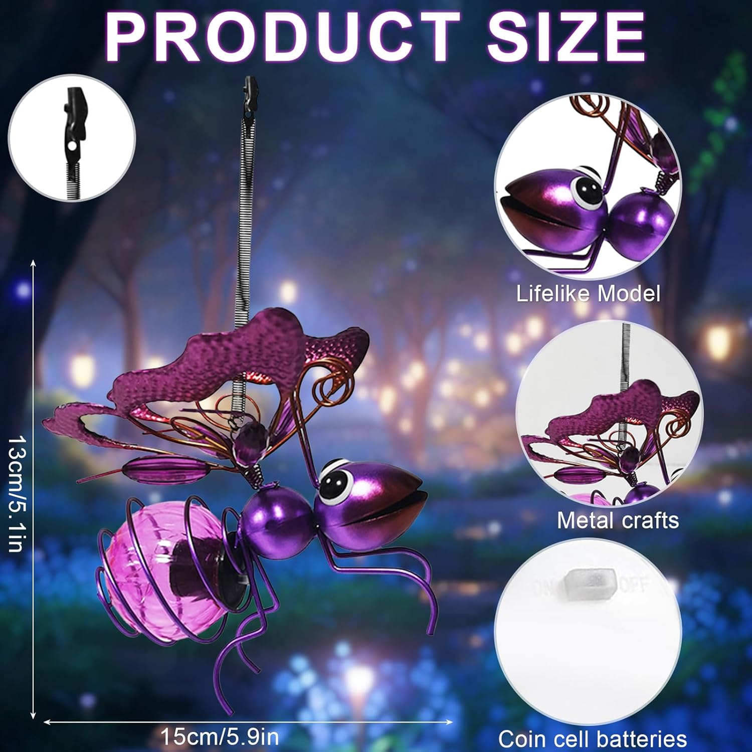 Lets Joy Garden Decoration Fairy Lights, Solar Powered Garden Decoration Bee, Solar Lights Outdoor Garden, Solar Lights for Outdoors, Fairytale Garden Light, Hanging Patio Garden Craft Decoration - Dragonfly image number 7