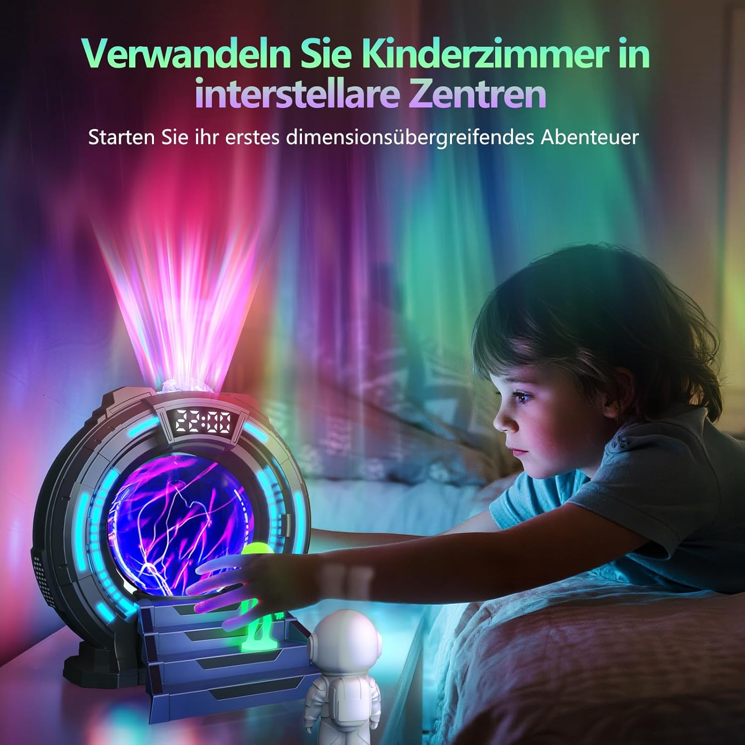Galaxy Projector Starry Sky Projector Aurora Lamp with 8 Aurora Lights & 8 White Noise, Astronaut Projector with Plasma Ball, Bluetooth Speaker, Clock & Alarm Clock, Children image number 4