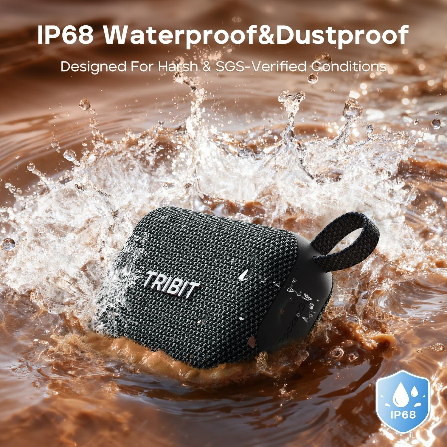 Tribit Pocketgo Portable Bluetooth Speaker, 20H Playtime, IP68 Waterproof/Dustproof, Wireless, BT6.0, Shower, Powerful Sound, Custom EQ, TWS, Support TF Card, Floatable, Type-C, Travel/Outdoors/Home - Blue image number 7